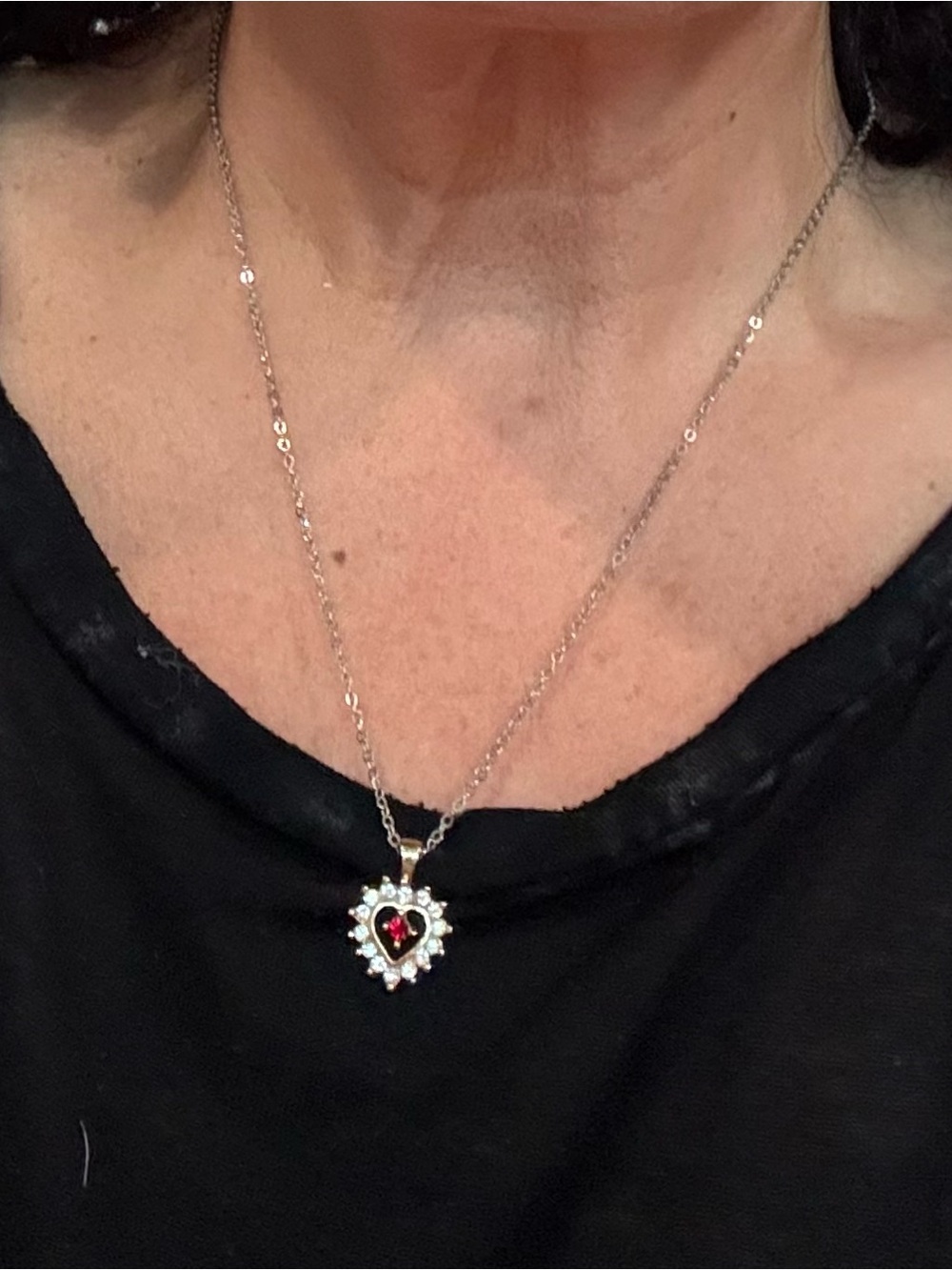 Vintage 18K Gold-Plated (18KGP) Heart Pendant Necklace with Red Stone